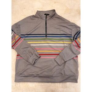 Shall We Mens Gray Rainbow Stripe Quarter Zip Pullover Sweatshirt Large